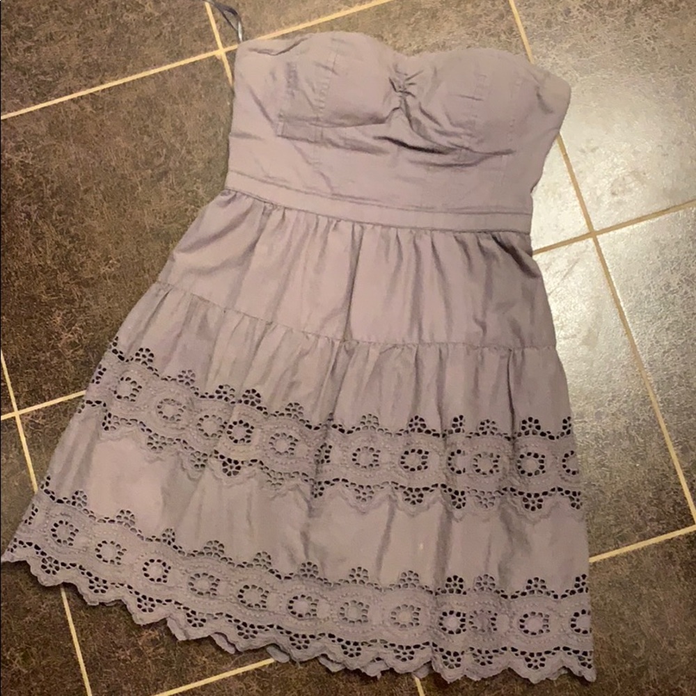 American Eagle Outfitters Lavender Strapless Eyelet Tiered Dress